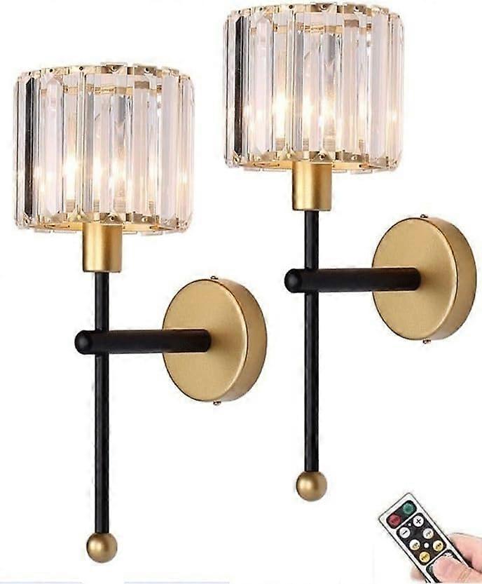 Appliques murales modernes en cristal de verre fonctionnant à piles Ensemble de 2, appliques murales rechargeables en or avec télécommande or noir