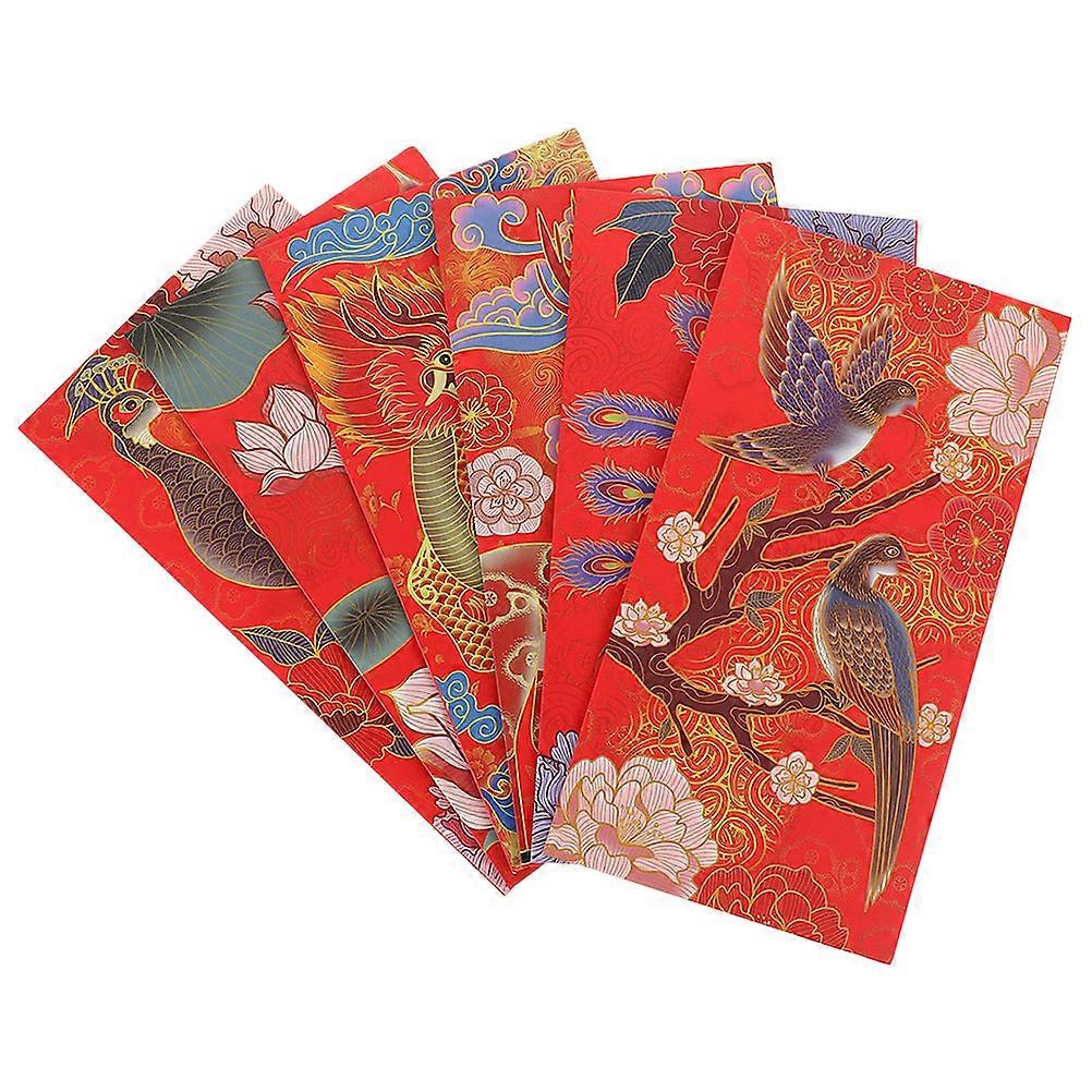 Red Packets Chinese Envelopes Money Storage Traditional Chinese Design Red Rectangular 6Pcs