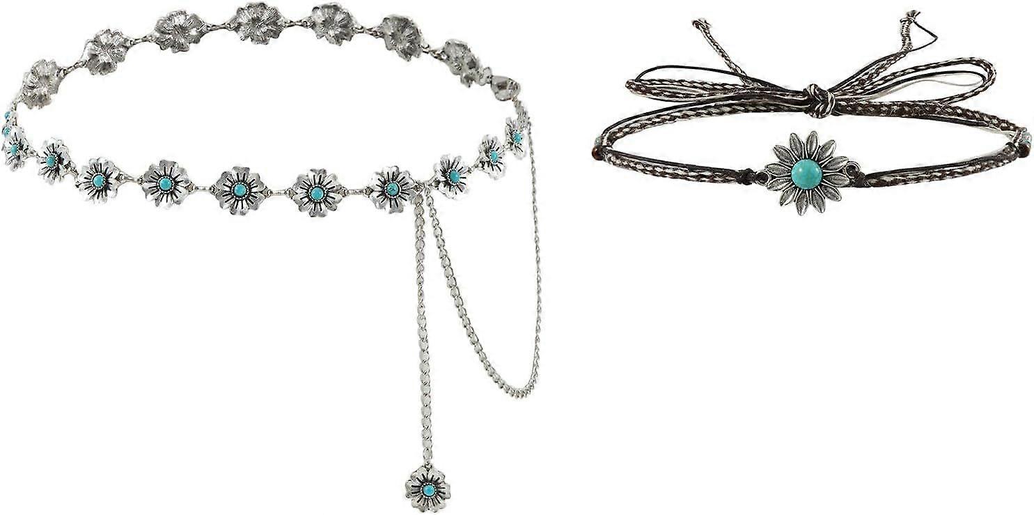 2025 Τελευταίο μοντέλο Daisy Western Concho Chain Belt Τυρκουάζ Cowboy Hat Band Γυναίκες 70s 60s