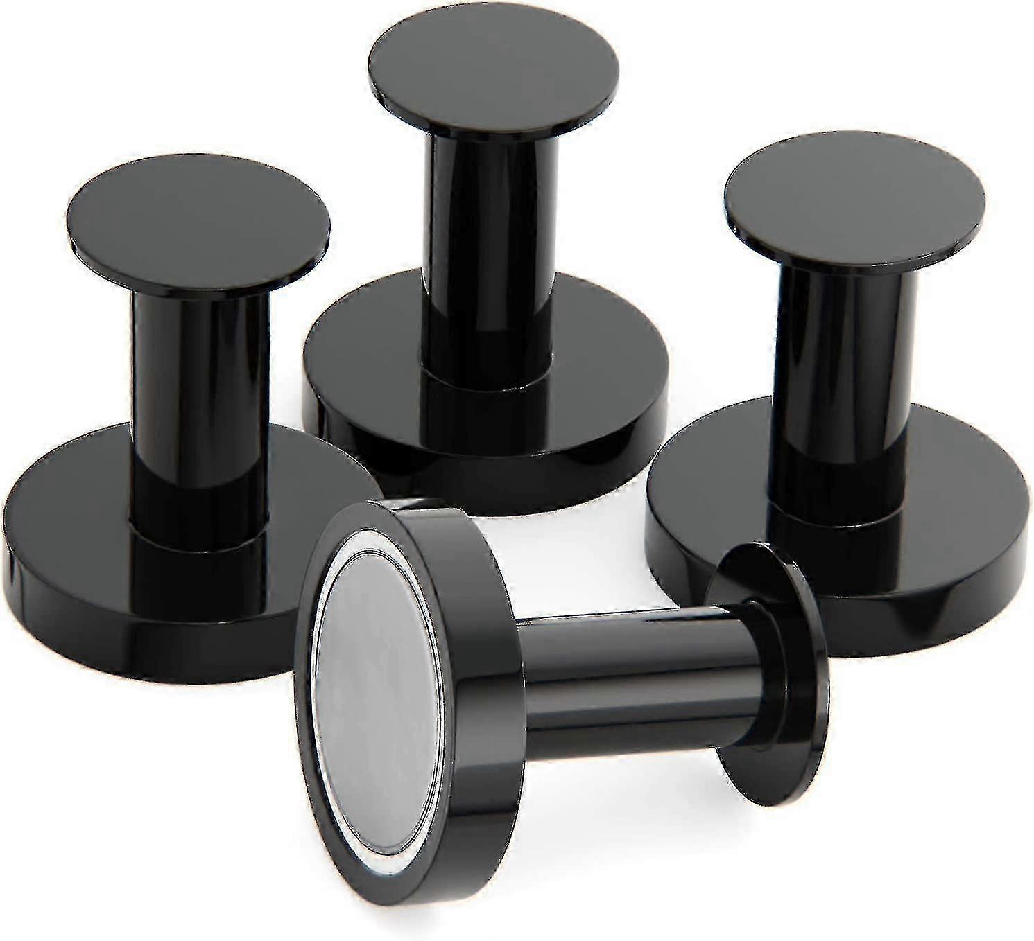 Heavy Duty Magnetic Hooks for Hanging Coats & Bags - Set of 4 Black Neodymium 52 Rare Earth Magnets with Push Pin Style Design