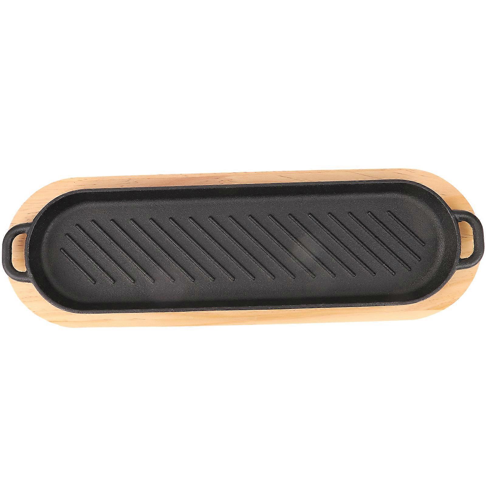 Meat Tray Cast Iron Steak Plate For Barbecue Even Heating Cooking Roasting Black 42.00X11.00X2.00CM 1Set