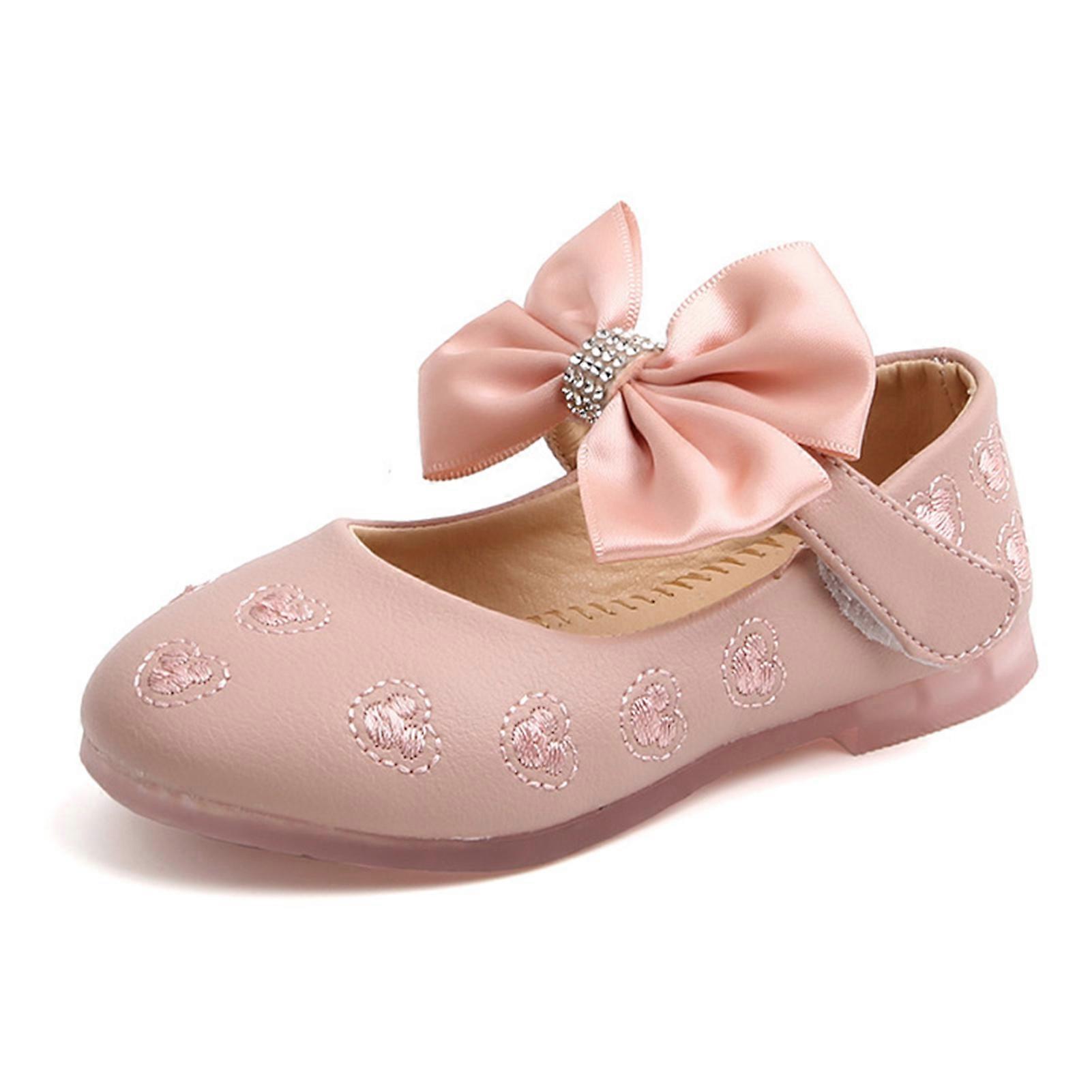 Toddler Ballet Flats with Ankle Strap Non-Slip Bowknot Princess Wedding Dress Shoes for School Shoes