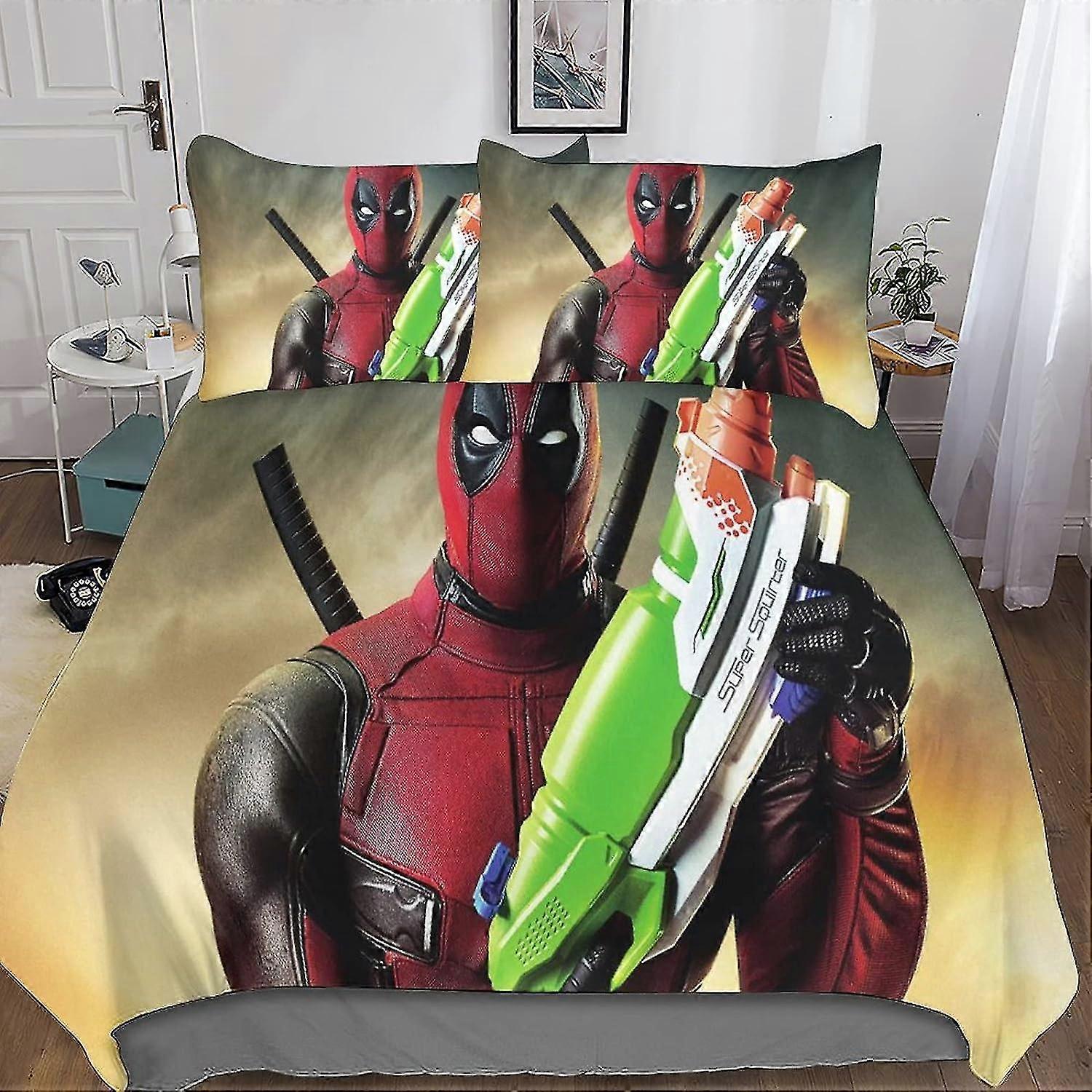 Superhero påslakanset, 3D täcke sängkläder med örngott, mjuk mikrofiber för vuxna tonåringar barn 3 stycken dubbel