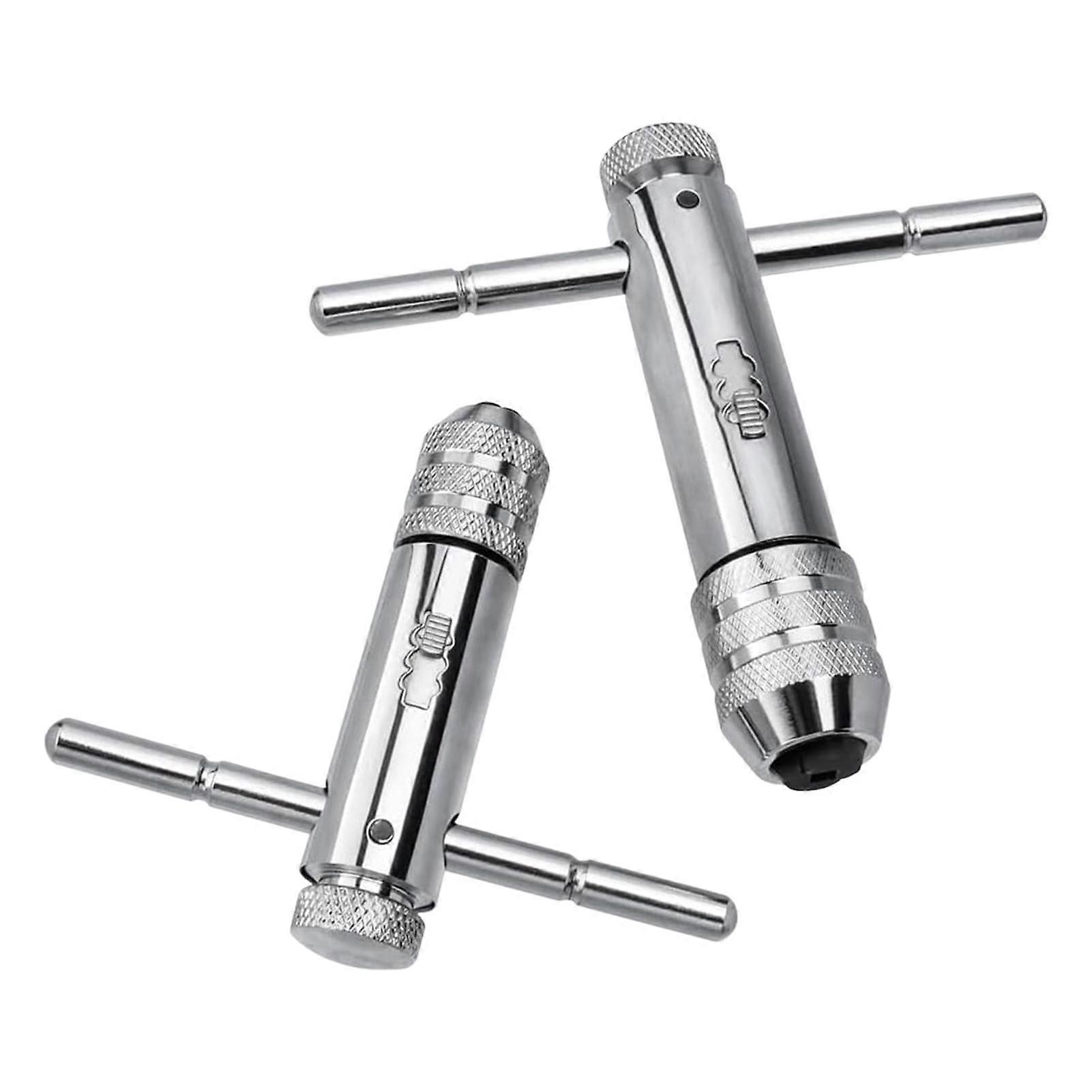 Pack of 2 T Handle Tap Wrench Ratchet, Tap Wrench for Taps, Adjustable Hand Tap Cutter Set, Tap Holder for Metric Taps M3M8/M5M12 (Color: Silver)
