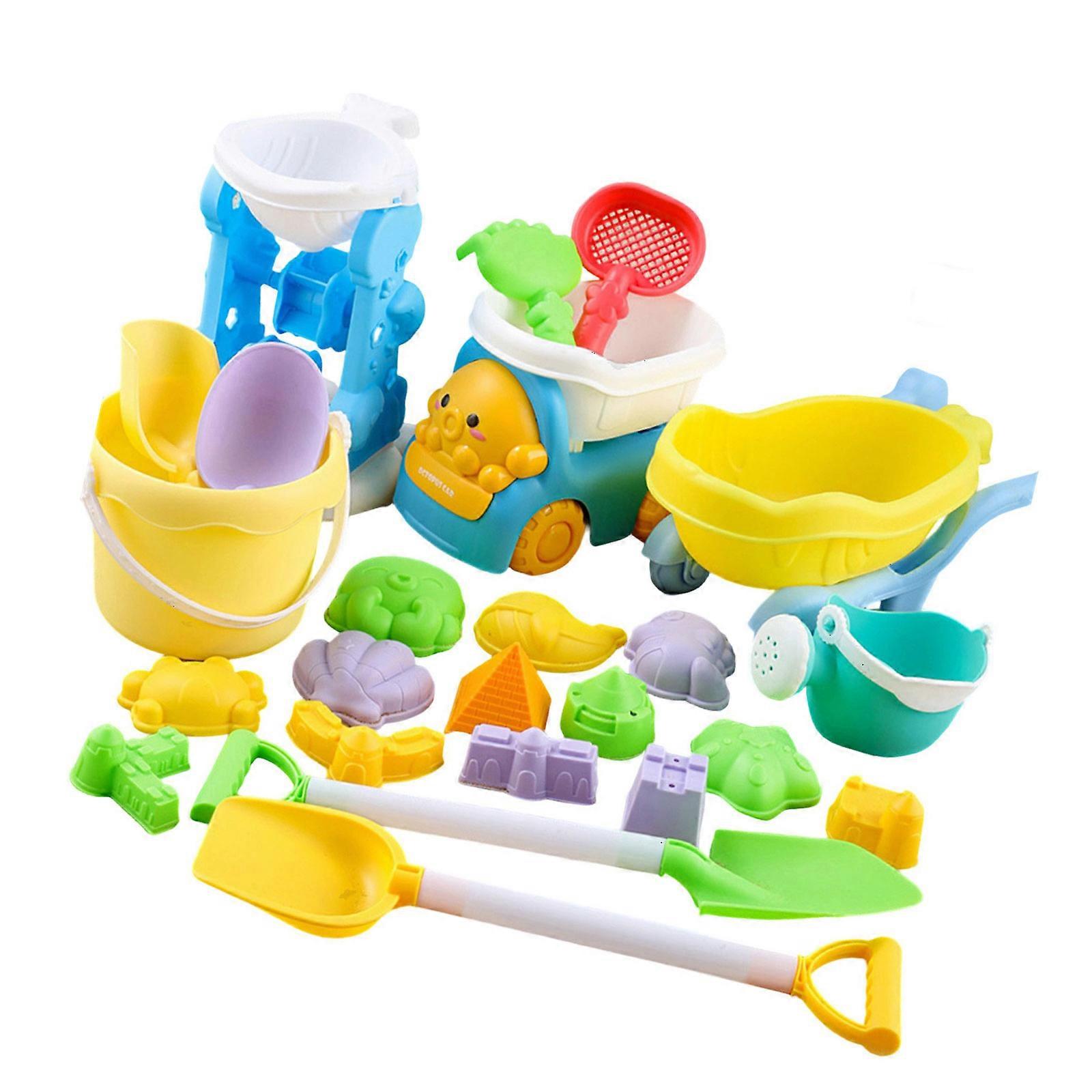 פעילות חול חיצונית סט משחק חול עם כלי חול אחיזות ארגונומיות את חפירה צעצוע טירת חול ליצירתיות לגיל הרך צבעוני