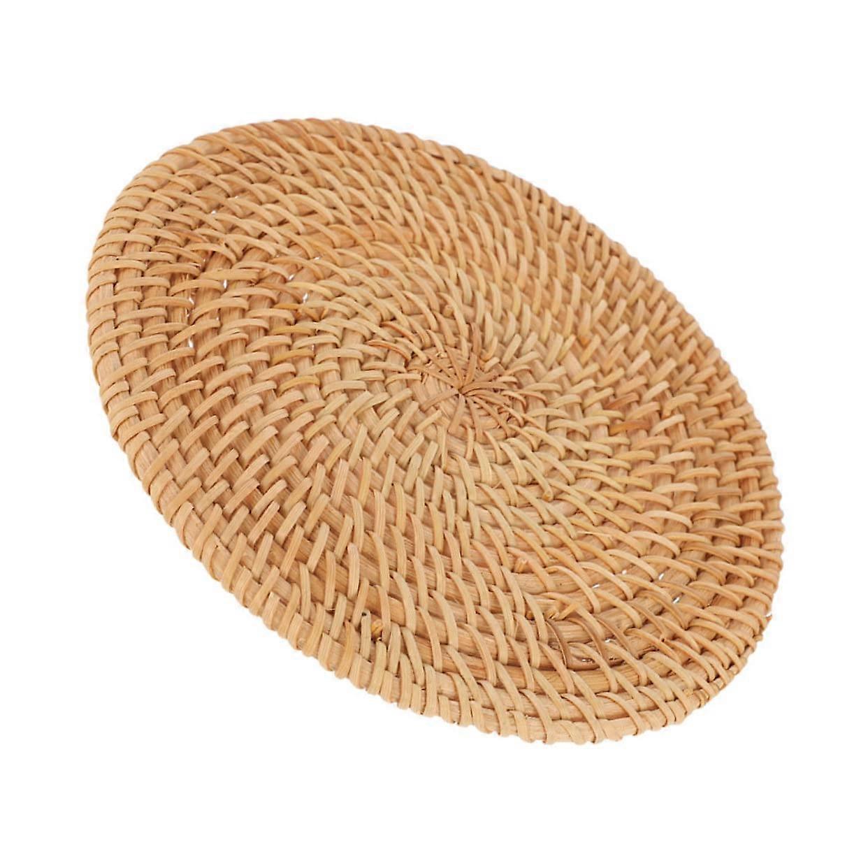 Retro Rattan 18X18X0.6CM Round Place Mat Cup Coasters For Table Tea