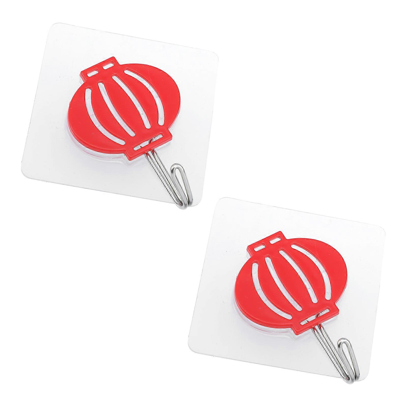 Self Stick Single Small Hook Hanging Accessories New Year Celebration Red 8x8cm Easy to Remove 2Pcs
