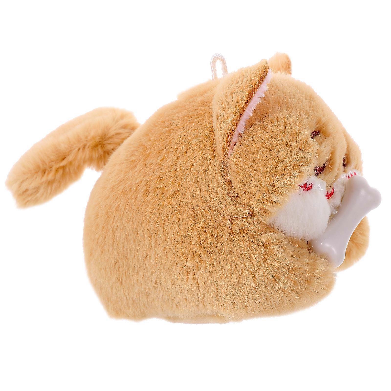 Adorable Animalshaped Decoration with Pull String Tail Wagging Function Light Brown Plush Doll for Home Decor 6.3 Inches