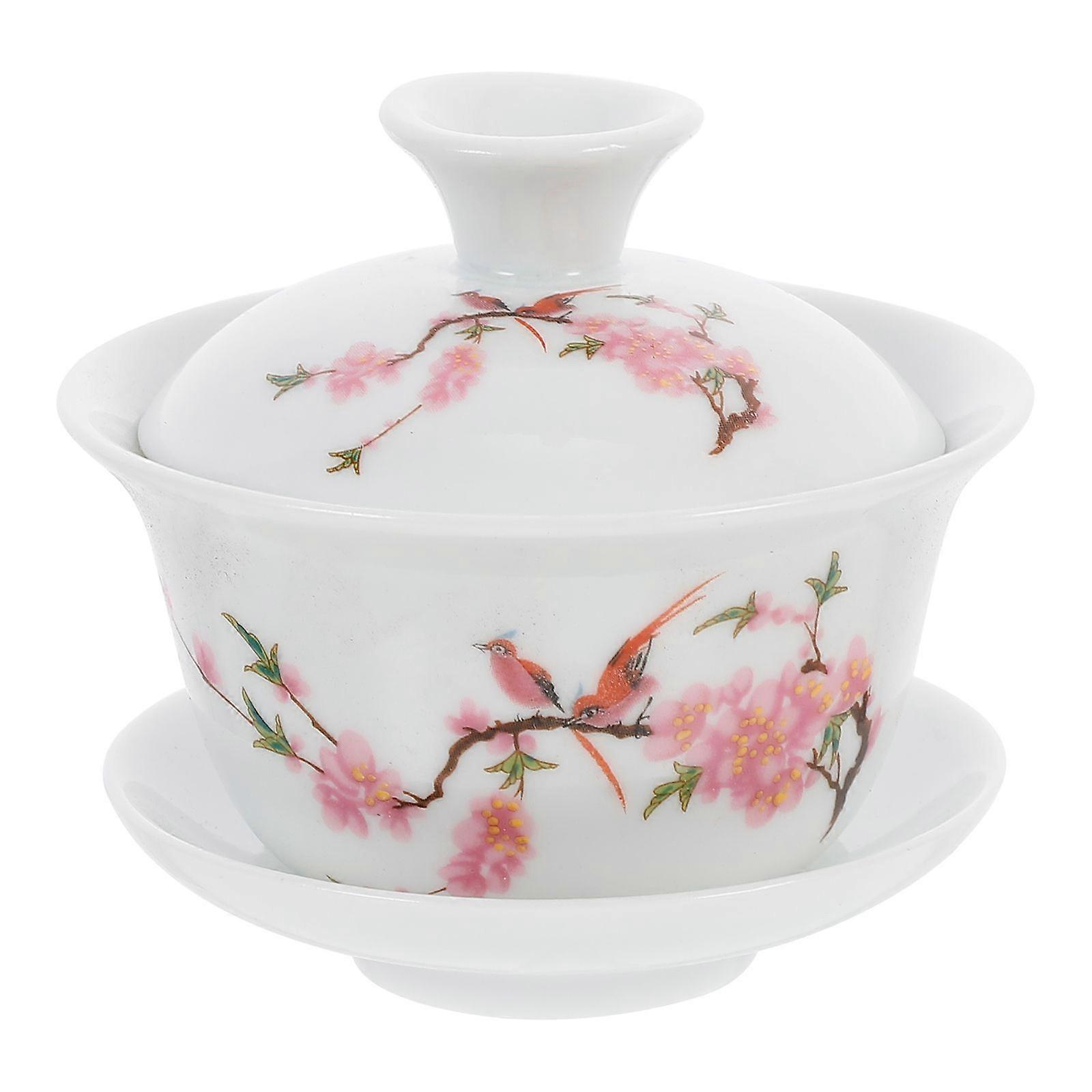 Ceramic Kung Fu Teacup Set with Lid and Saucer – Chinese Style Compact Tea Service for Home or Office – Smooth Finish, Chic Design, Portable Gift or