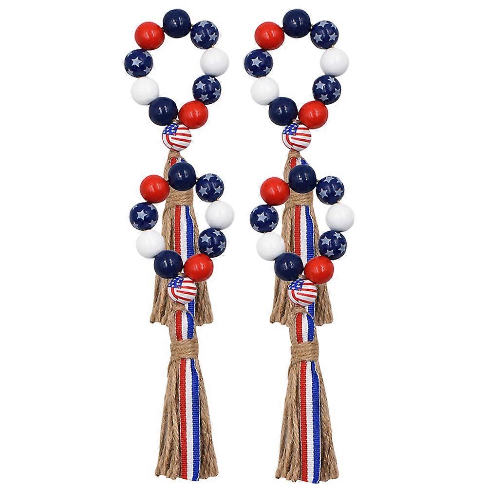 Wood Beads Napkin Rings 4Pcs Multi Color with Elegant Tassels Rustic Napkin Decorations for Home