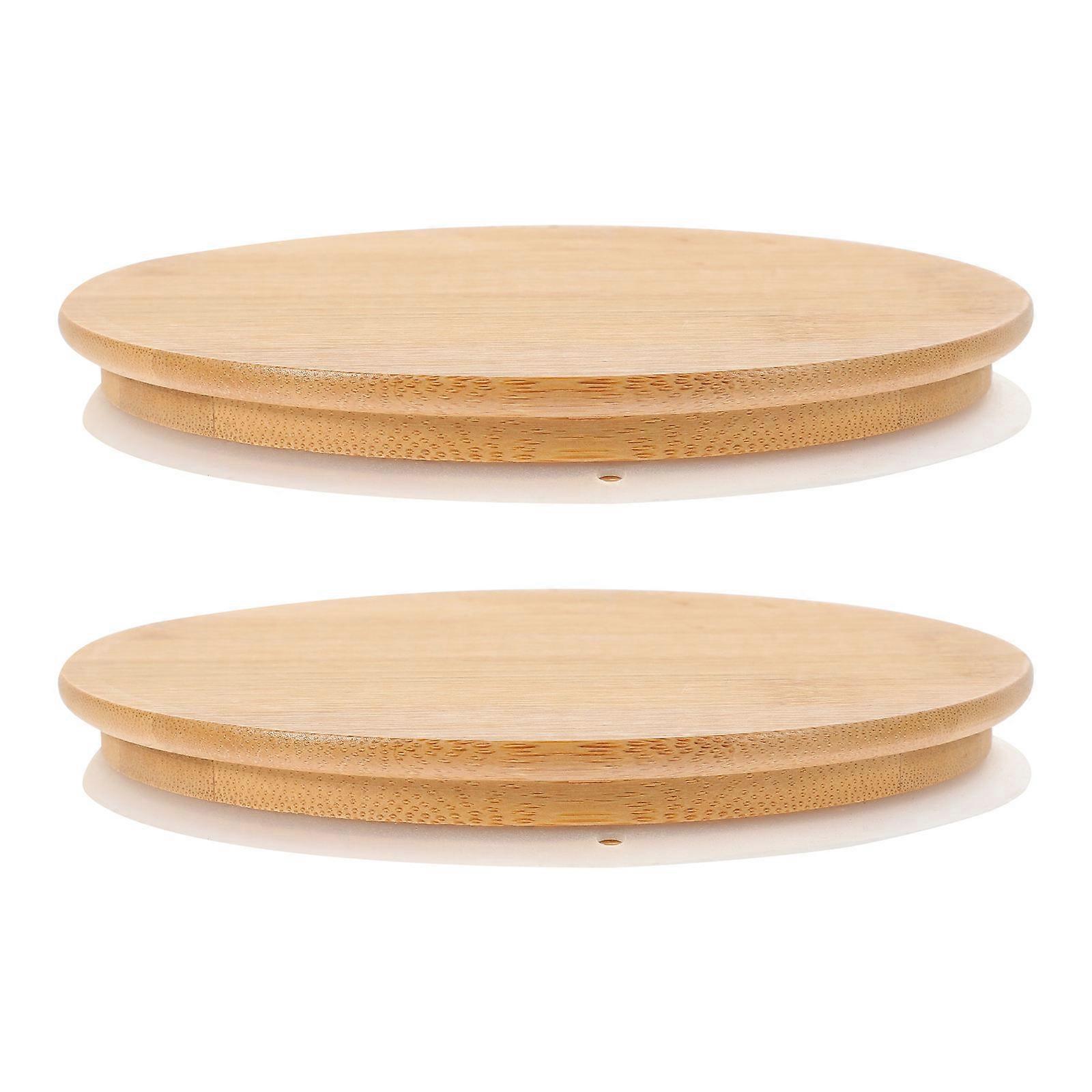 Bamboo Sealing Lids with Silicone Rings for Kitchen Use Sturdy and LeakProof 2 Pack Light Brown