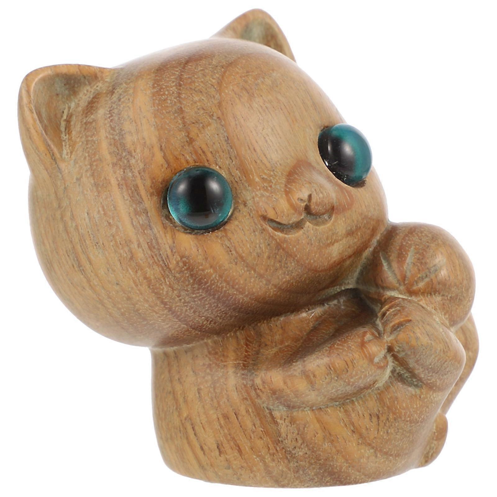 Wooden Cat Statue for Decor Made of Premium Wood Material Multi Color Desktop Decor 3.5x2.8 Inches