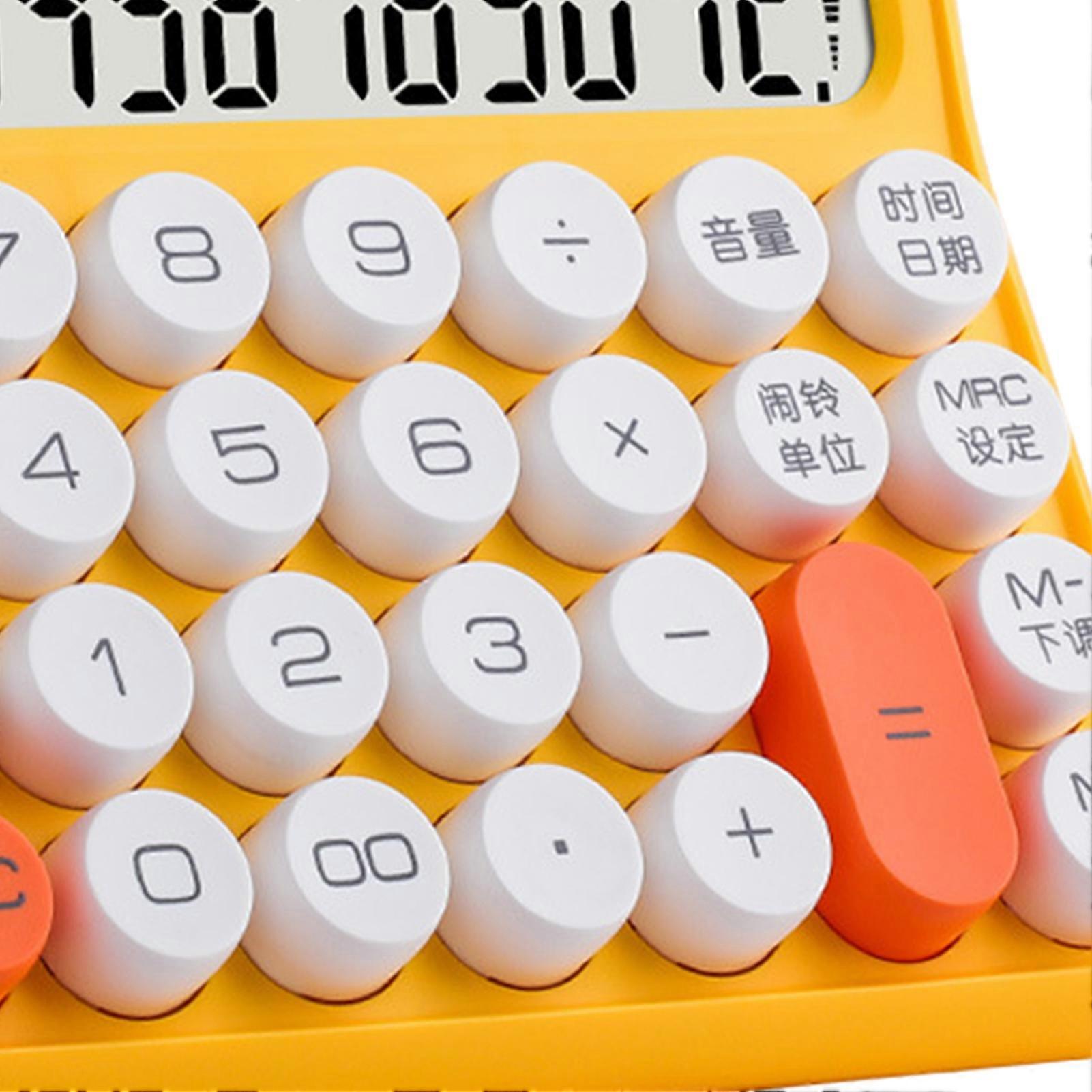 12 Digit Calculator Large LCD Display Big Button Standard Mechanical Switch Calculator for Office School Home Lemon Yellow