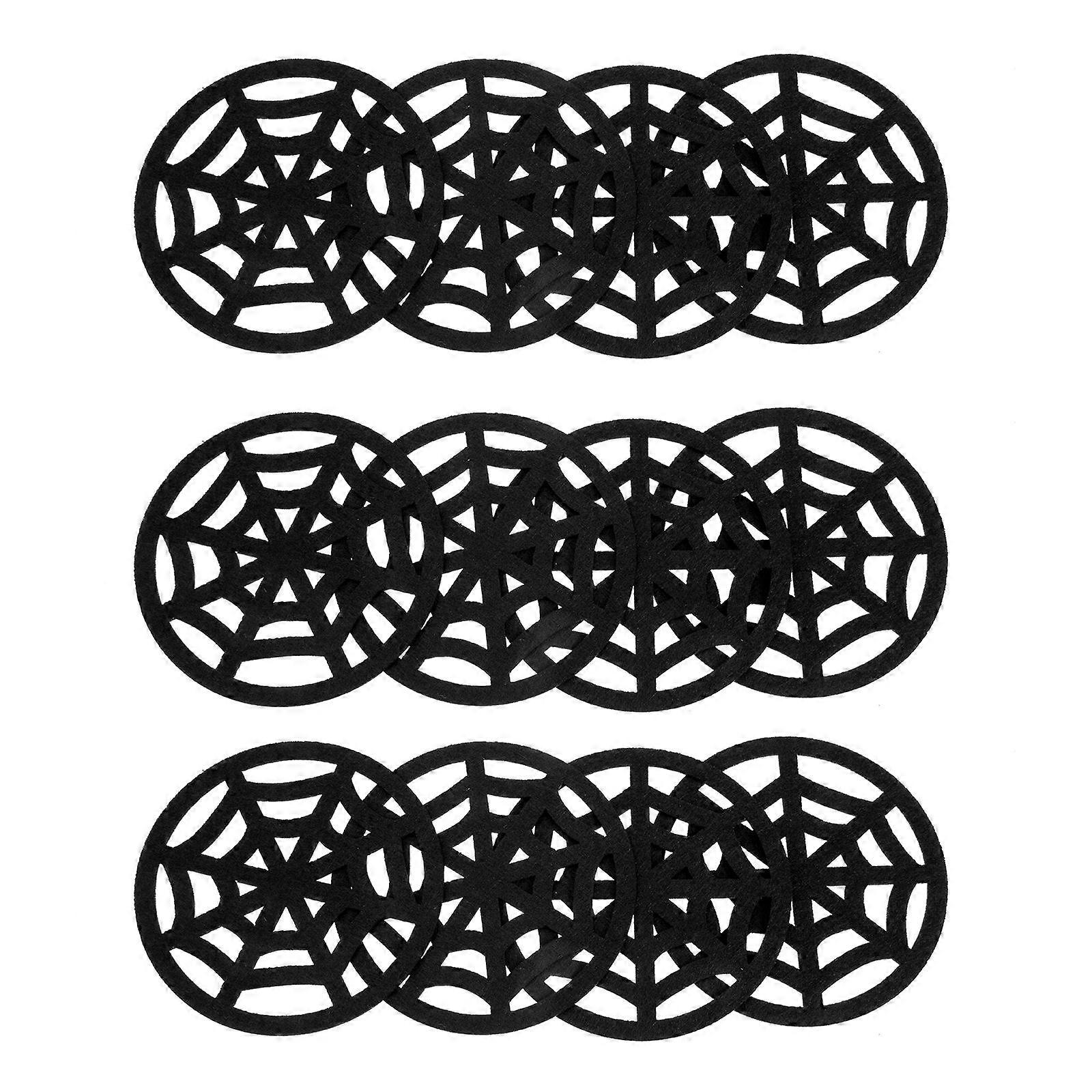 12Pcs Black Spider Web Shaped Coasters Halloween Decorations Ideal For Home 10x10cm