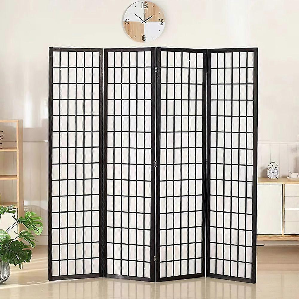 4-Panel Black Solid Wood Folding Room Divider Screen