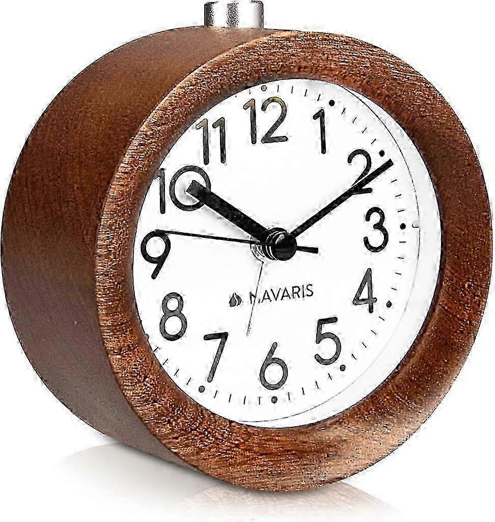 Navaris Analog Wood Alarm Clock with Snooze - Silent Vintage Retro Table Clock with Light - No Ticking Natural Light Brown Wooden Clock Edition 0801