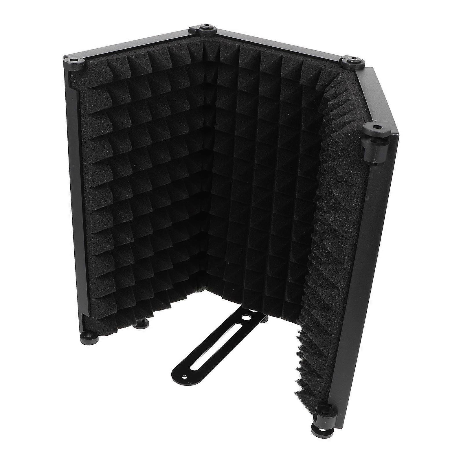 Portable Microphone Windscreen Shield for Recording Studios and Broadcasting Black ABS Iron Sponge 3 Panels