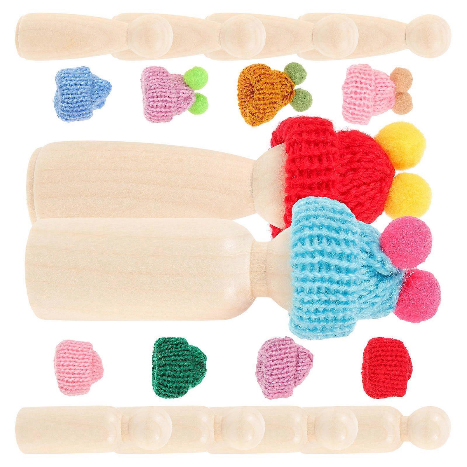 Wooden Peg Dolls with Hats for Decoration 1Set DIY Unfinished Craft Dolls