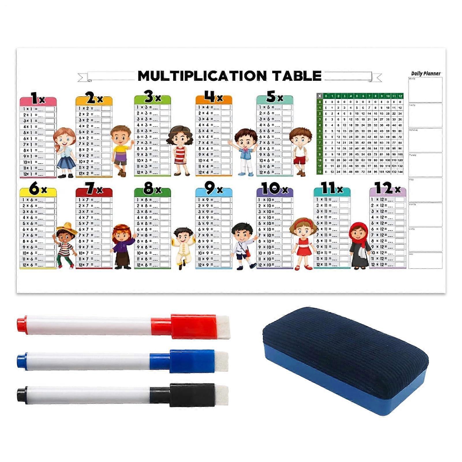 Multiplication Tables For Kids - Dry-Erase, Marker Included, 120 x 60 cm Math Tool For Children, Students, Teens