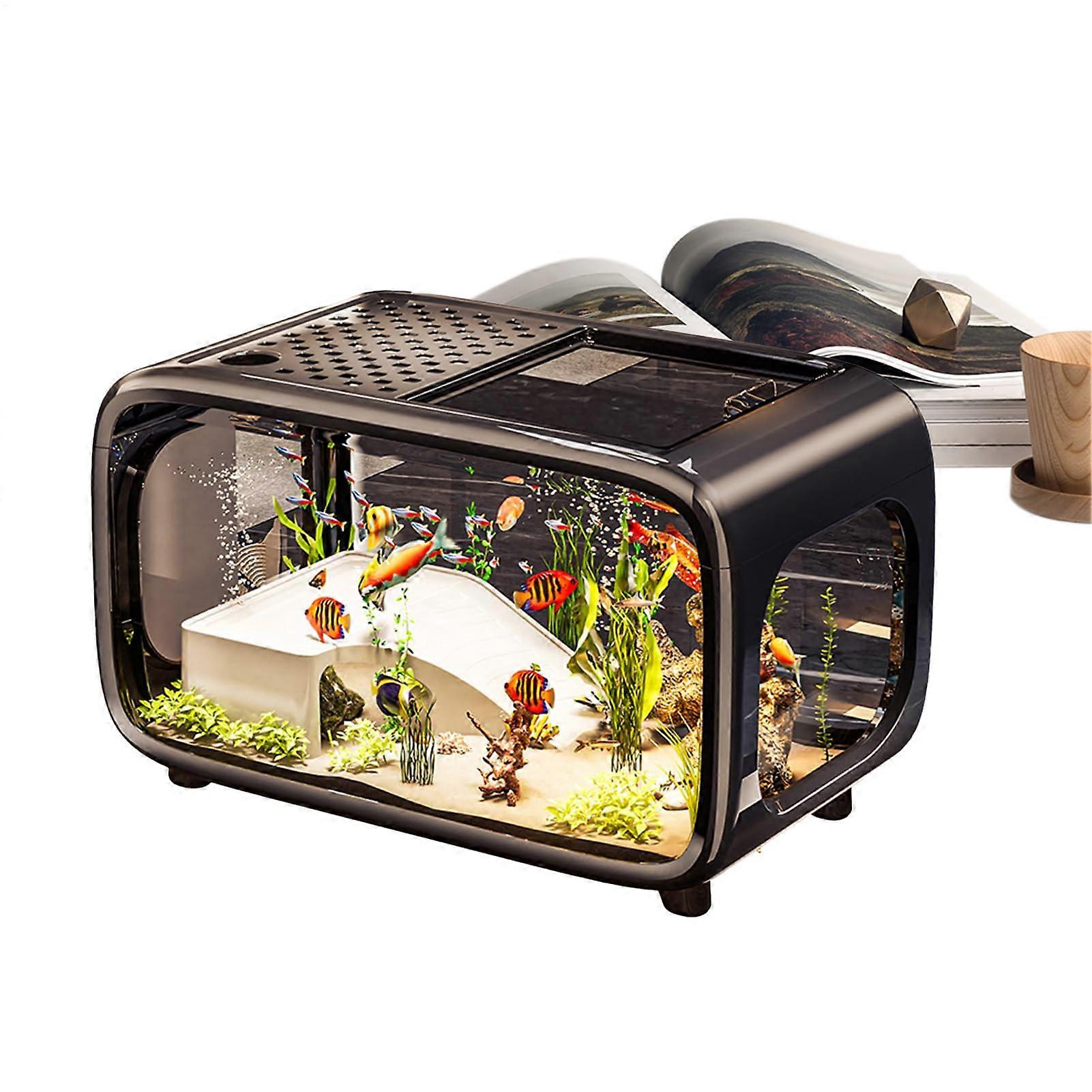 Fish tank, aquarium starter kits, desktop fish tank kit, compact and spacesaving, easy to clean, clear, for snails, turtles, plants, landscape use.