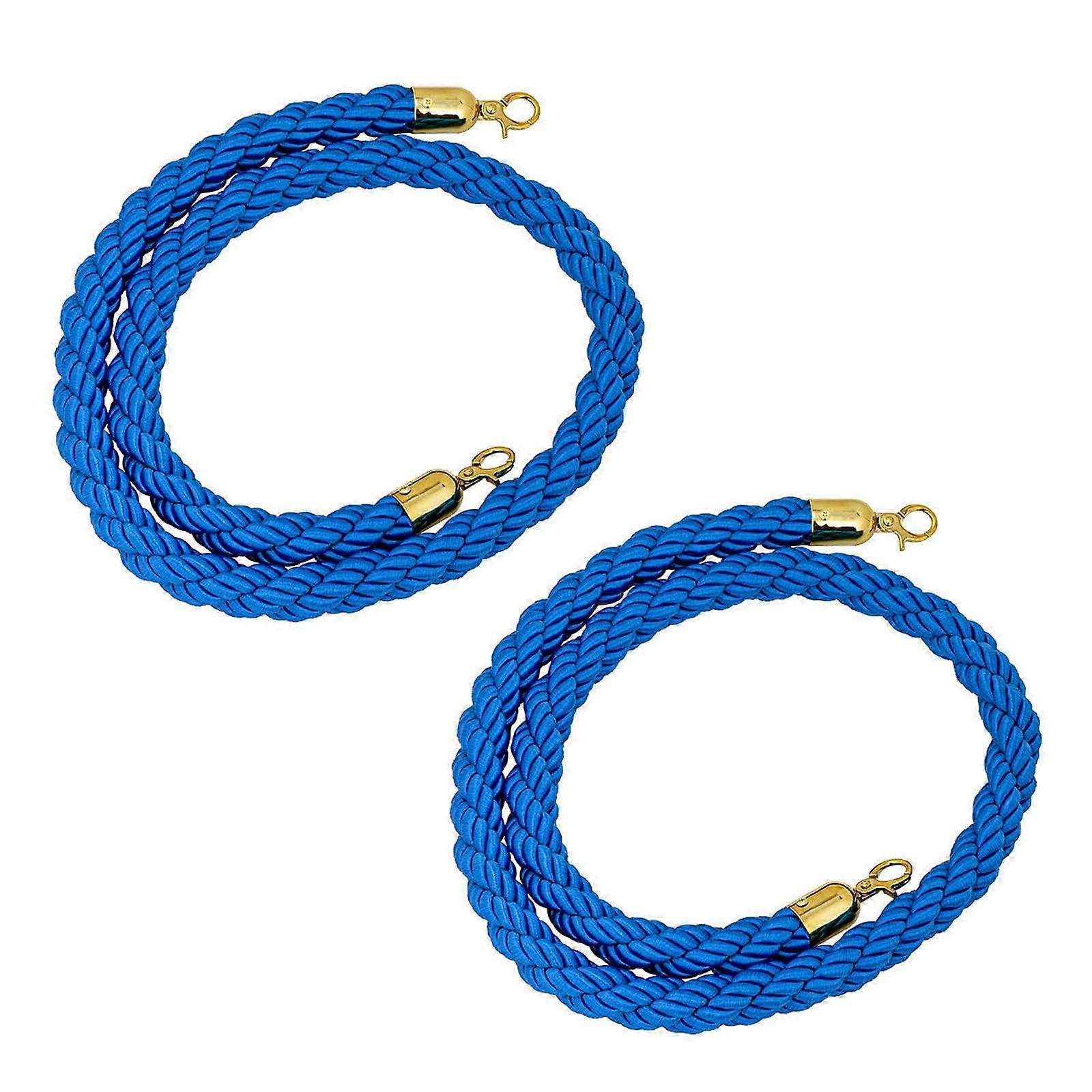 Crowd Control Rope Barrier With Hooks, Braided Hemp Rope, Blue 2.8cm, 1-3m Stanchion Barrier For Queue Management