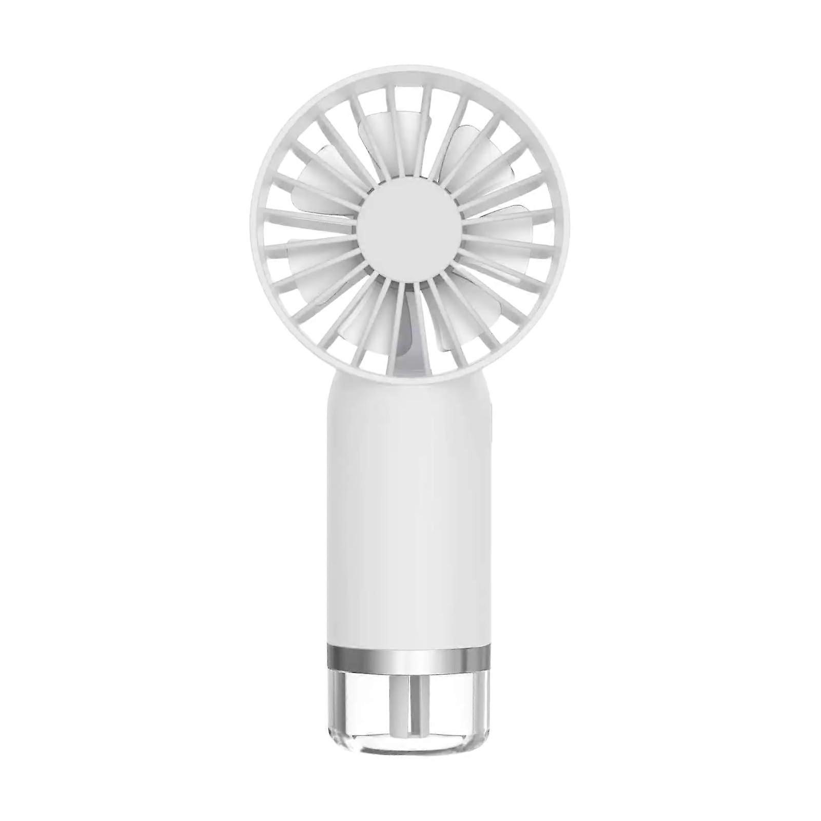 Small Hand Held Fan USB Rechargeable Misting Fan With Adjustable Speeds White Portable Personal Cooling Fan