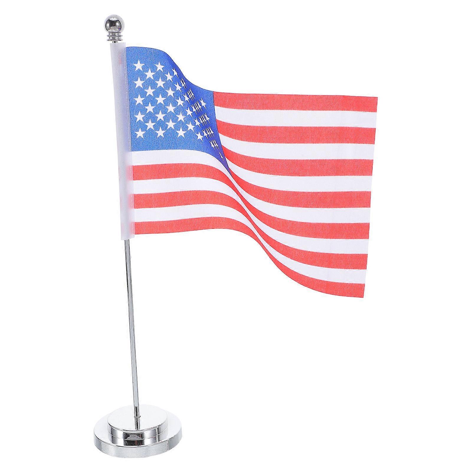Mini American Desk Flag with Iron Stand Stylish Tabletop USA Flag for Home Office Decoration Compact Design with Stable Support Workspace Desk Accents