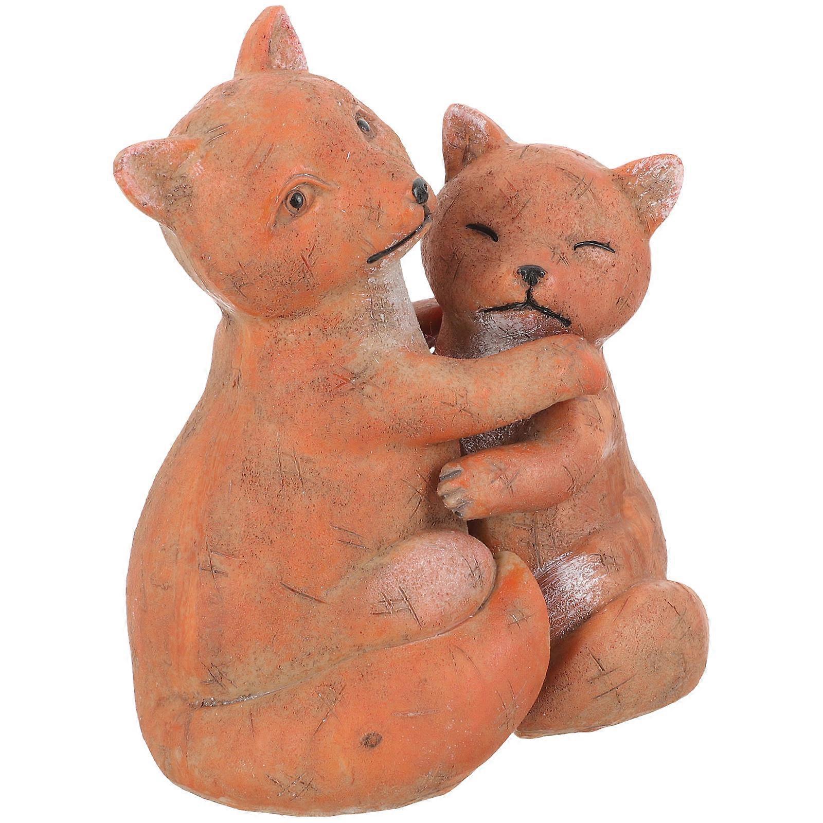 Resin Fox Scene Decor Couple Hugged Fox Statue Decoration 1 Pair