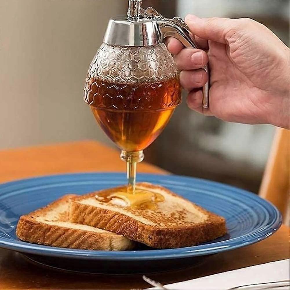 Honey Dispenser Jar With Stand No Drip Pour Spout For Honey Syrup Juice Portable Kitchen Storage Pot