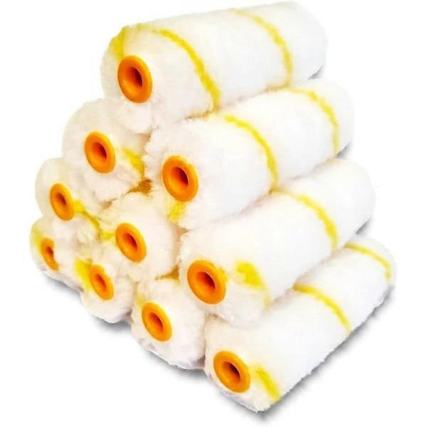 Pack of 10 Mini Roller Sleeves with Striped Rabbit Feet in Yellow | Polyamide 10 cm