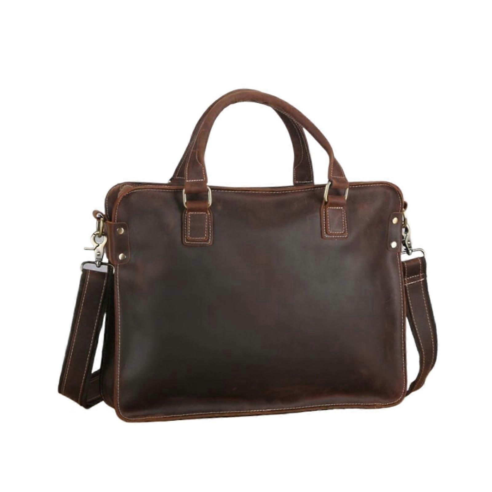 Retro Genuine Leather Messenger Shoulder Bag for Men - Briefcase for Laptop and Computer - M Yellow - Durable and Stylish