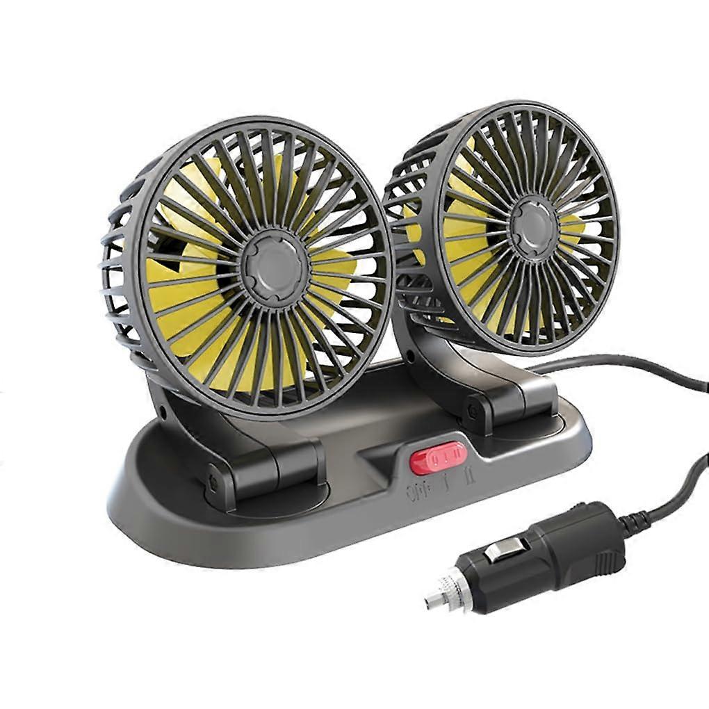 Car Dashboard Fan Dual Head 12V Electric Rotating Air Circulation Cooler for Vehicles with Self-Adhesive Mounting