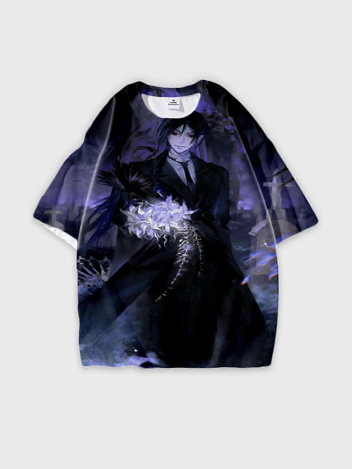 T-Shirt Round Neck, Loose Short Sleeve Black Butler Sebastian·Michaelis Graphic Tee, Unisex Summer Casual Top U3200