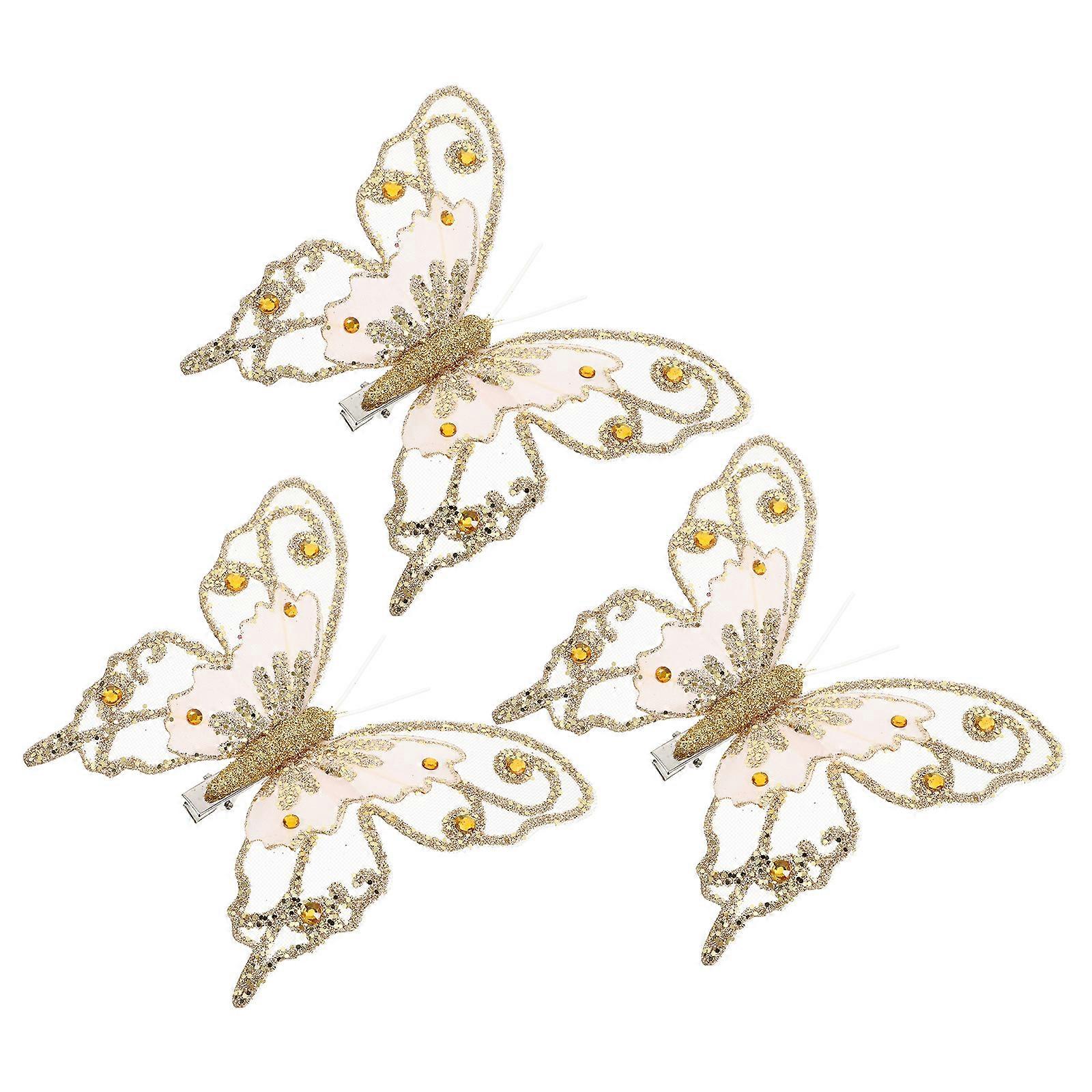 Golden Monarch Butterfly Decorations for Christmas Trees and Crafts Cloth and Iron Material