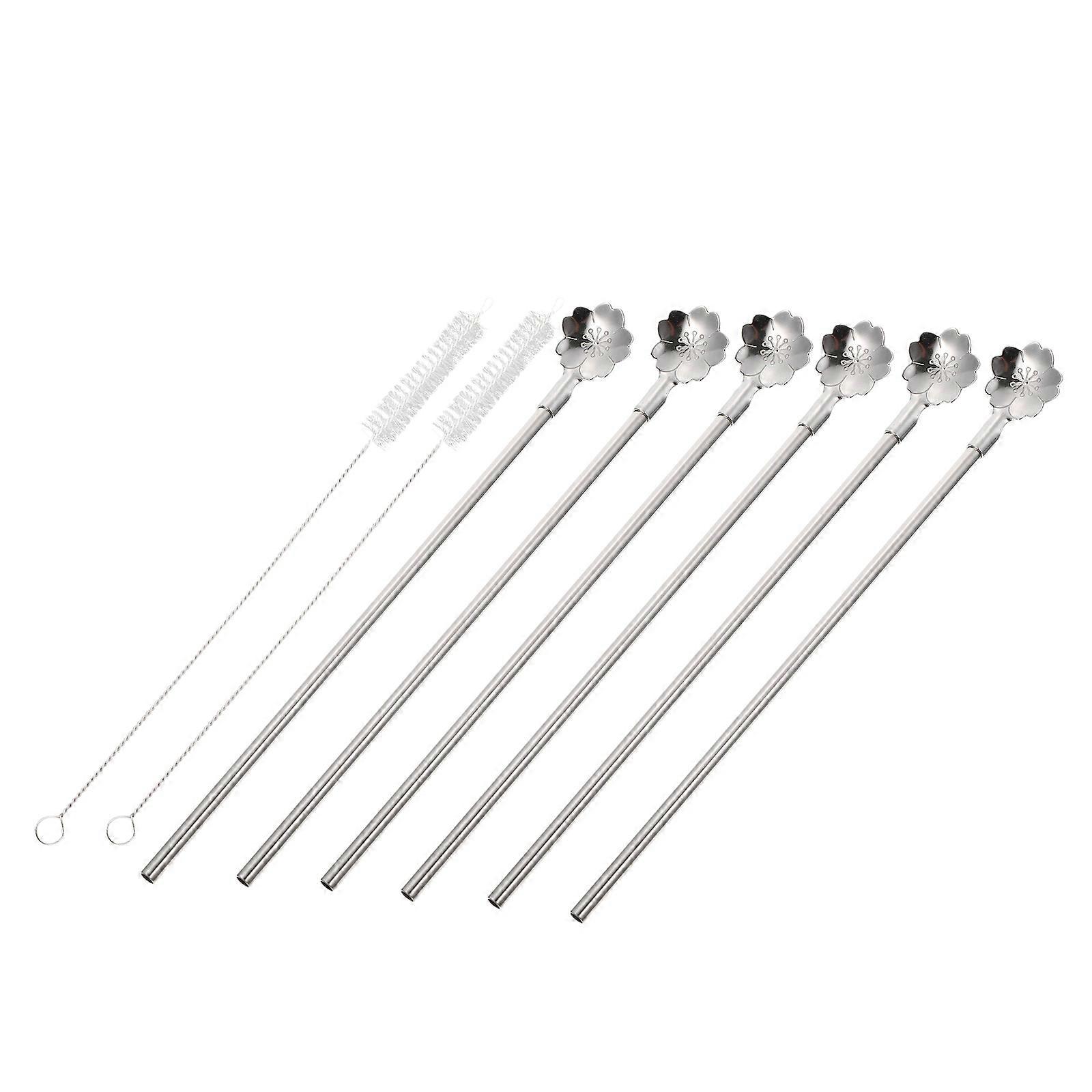 Stainless Steel Drinking Straw Spoon Set of 8 Pieces Easy to Clean for Home Use Silver Color