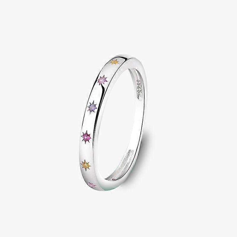 Ring, Minimalist Zircon Star Plain Band 925 Sterling Silver Women's Ins Cool Style Open Adjustable Ring