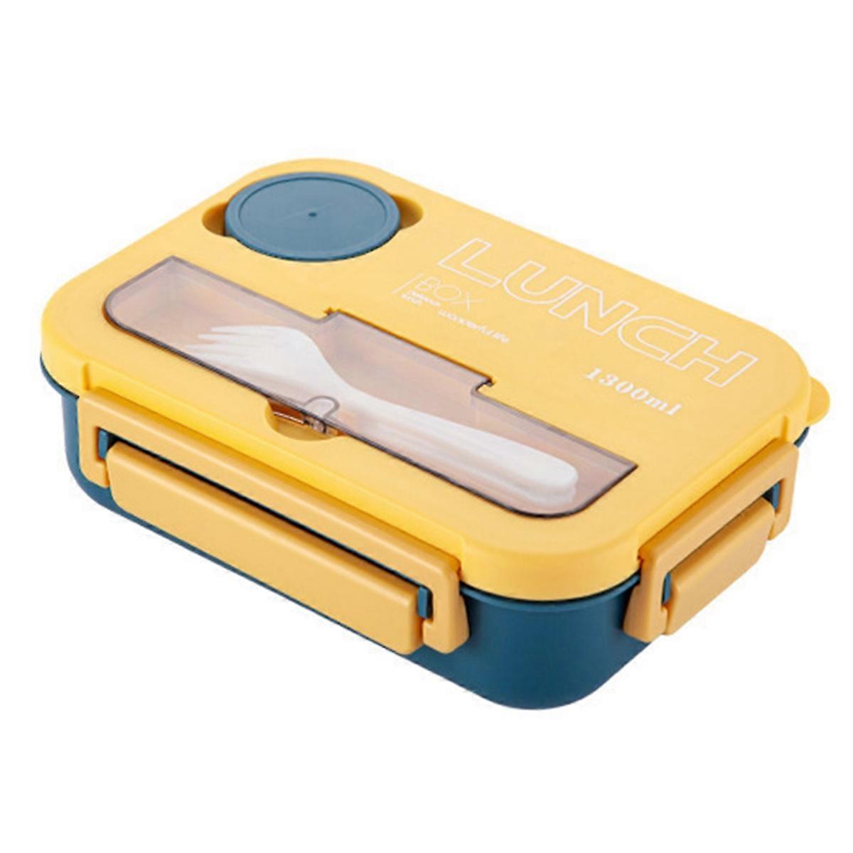 Portable with Grid Division Lunch Box Students Office Bento Box with Fork and Spoon Microwave Food Storage Container C