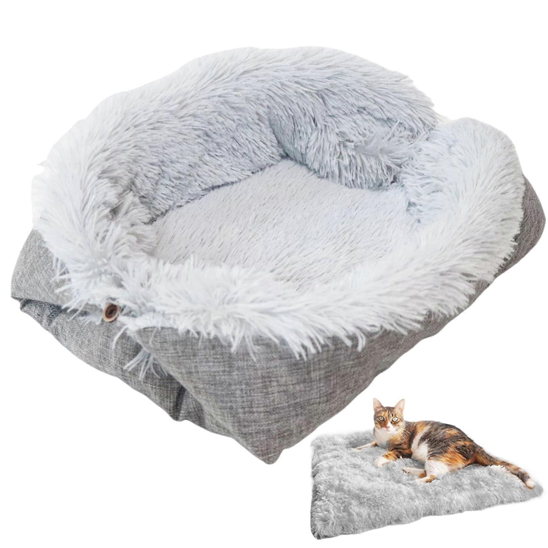 Self Warming Cat Bed Foldable Dual Purpose Warming Pad Comfortable Kitten Bed Washable Small Cat Pad For Winter Grey
