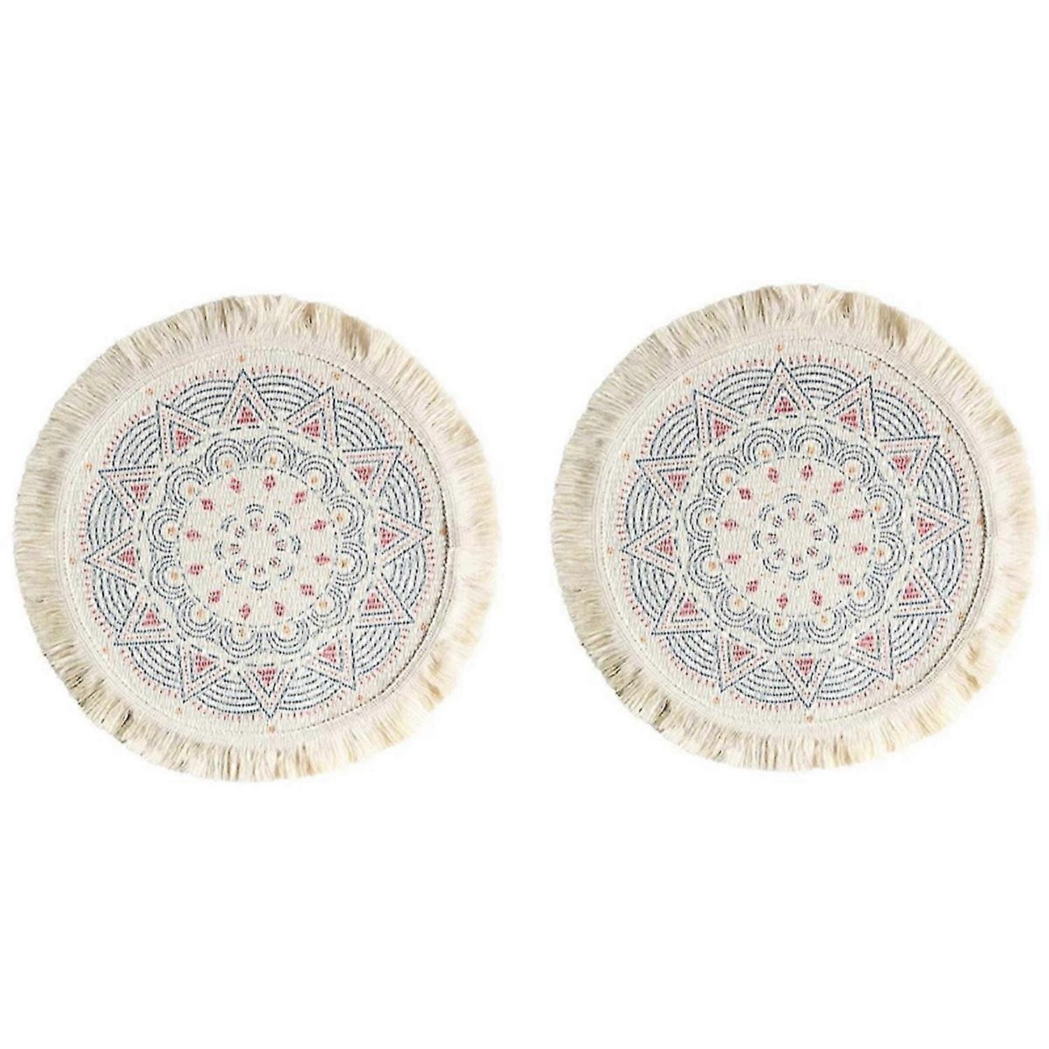 2Pcs Printed Place Mat for Home Insulation Round Dinner Table, D