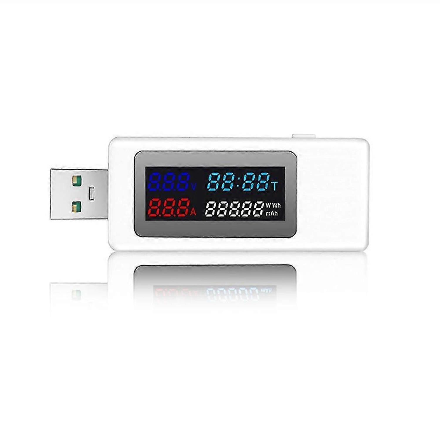 6 in 1 USB Tester DC4-30V IPS Display Digital Voltage Detector,White