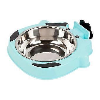 An easy-to-clean stainless steel hanging bowl allows pets to eat and drink.