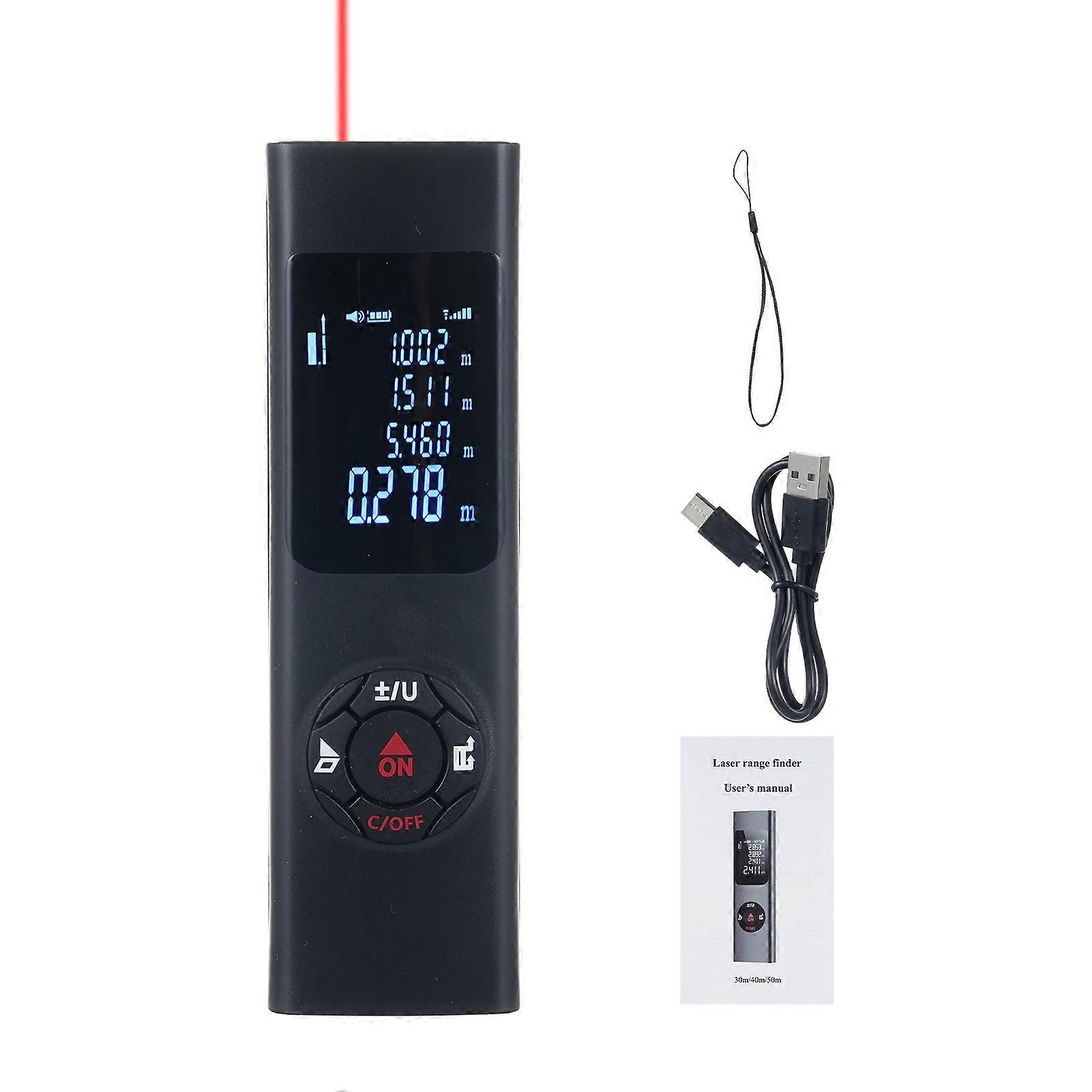 Mini Laser Measure 30m Range Black ABS IP54 Waterproof LCD