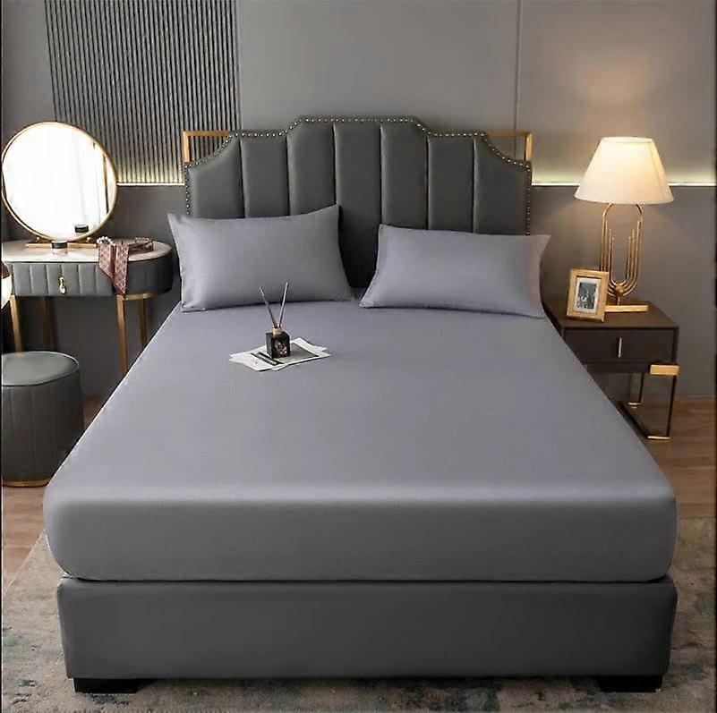 Fitted Sheet 100% Egyptian Cotton, 600 Thread Count, 16/40cm Extra Deep Pocket, Grey Satin, Double King Superking Size