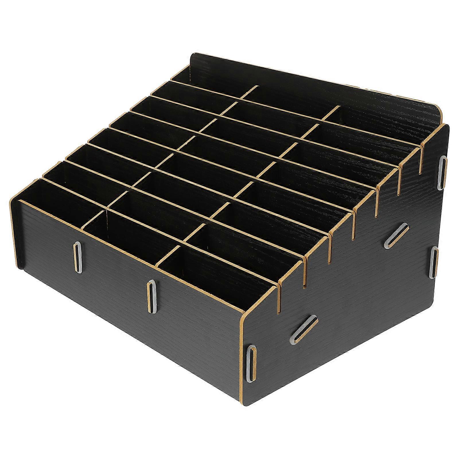 Black Wooden Desktop Organizer for Storage Use 2Pcs with Multiple Compartments