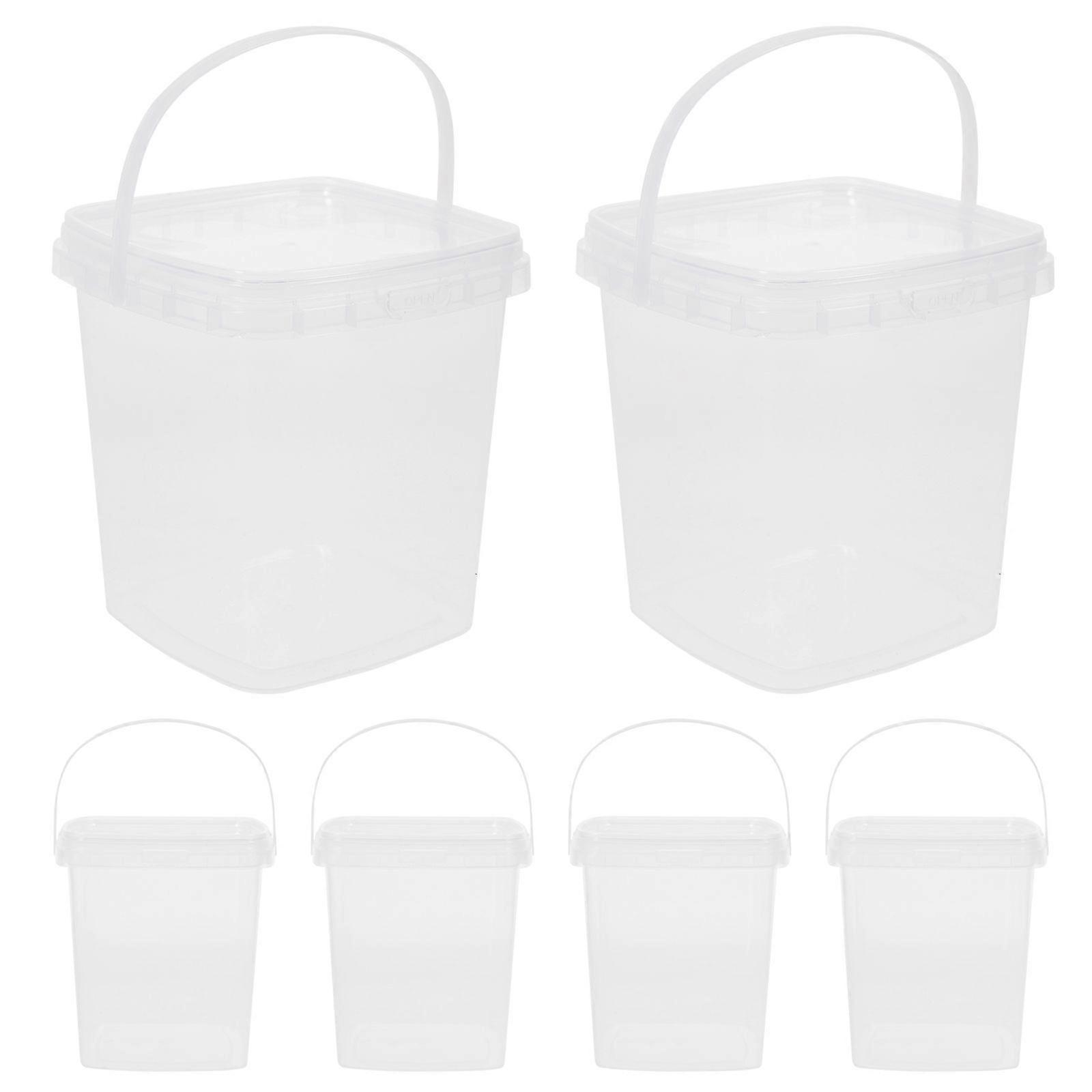 6 pz Quadrato Trasparente Piccolo Secchio con Coperchio Secchiello Gelato Latte Tè Popcorn Secchio 1L