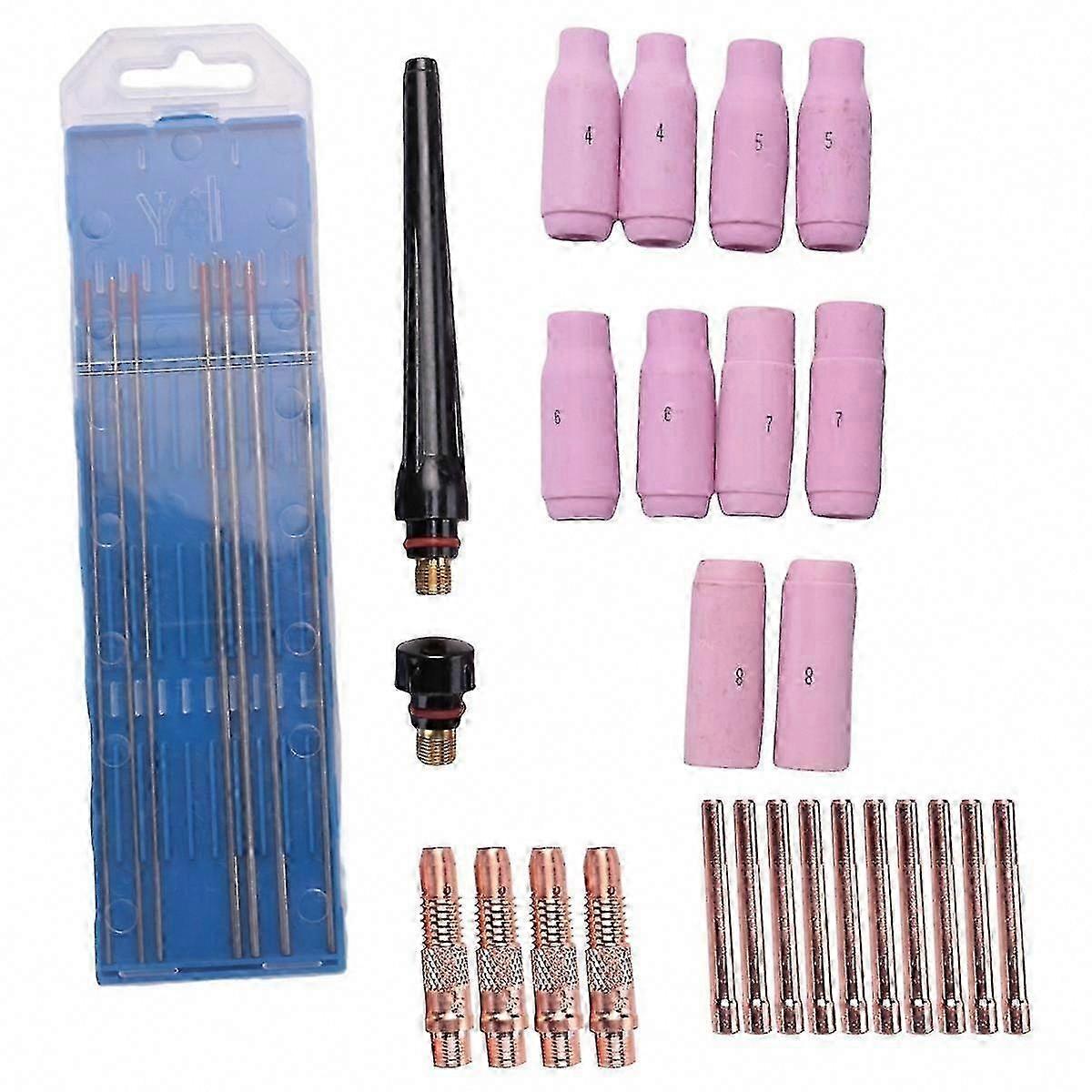 Tig Welding Accessories Set for -26 Torch: Adapter Sleeves, Housing, Ceramic Nozzles, Tungsten Electrodes