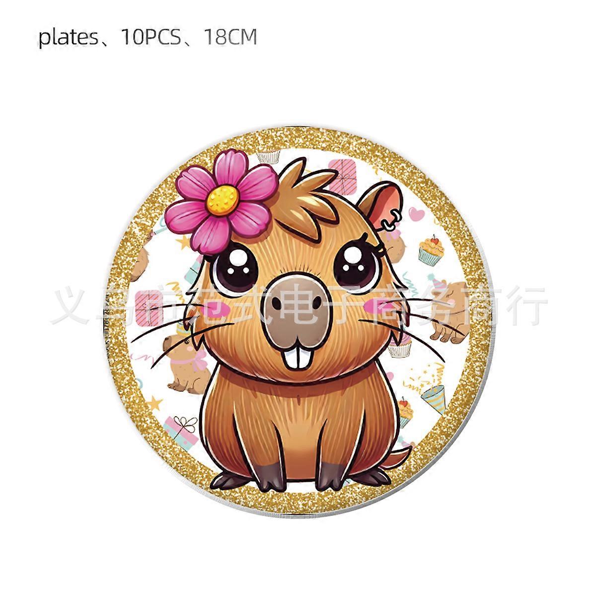 New Capybara cartoon theme party tableware disposable paper plates, tissues, balloons background cloth decoration