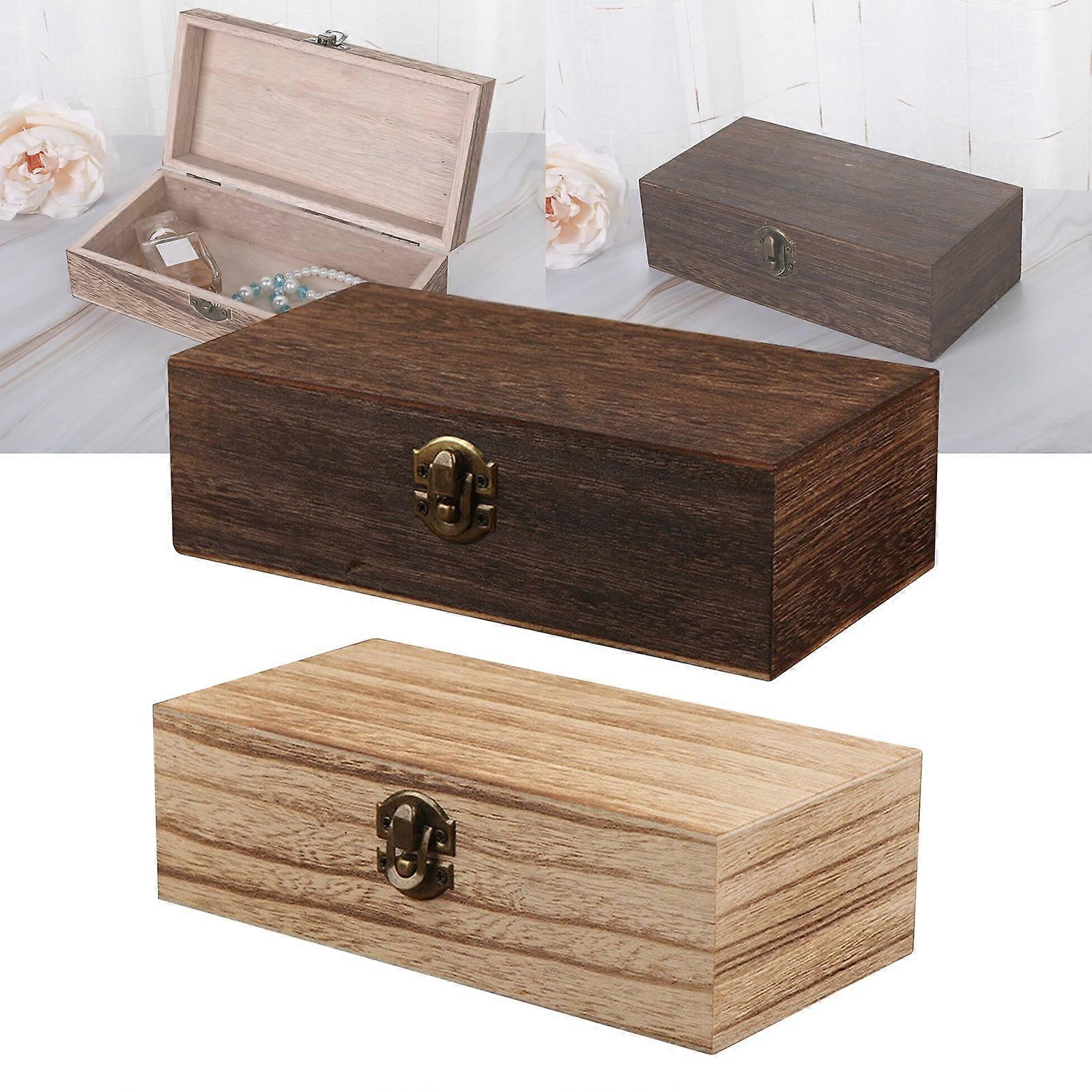 Wooden Small Square Jewelry Box, Lockable with Lid, 7.8x3.9x2.3 in, Hinged Keepsake Trinket Box for Treasure – Stuffygreenus