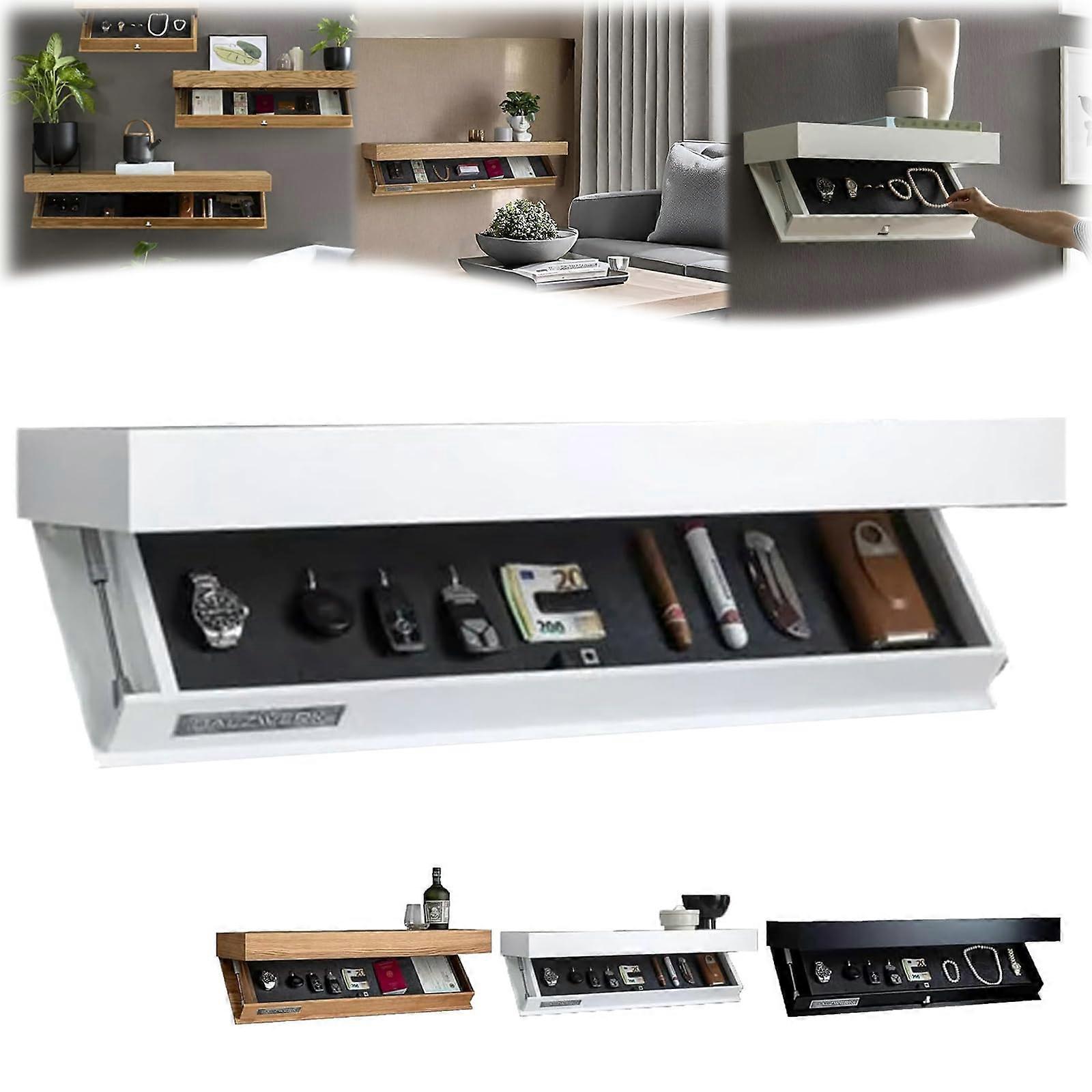 Floating Shelf WallMounted With Secret Compartment Hidden Drawer Concealed Storage For Home Office Decor Blanc
