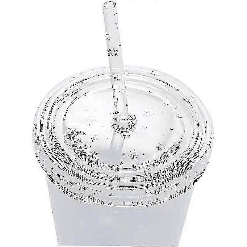 Reusable Double Layer Cup Lids With Reusable Straws Smoothie Juice